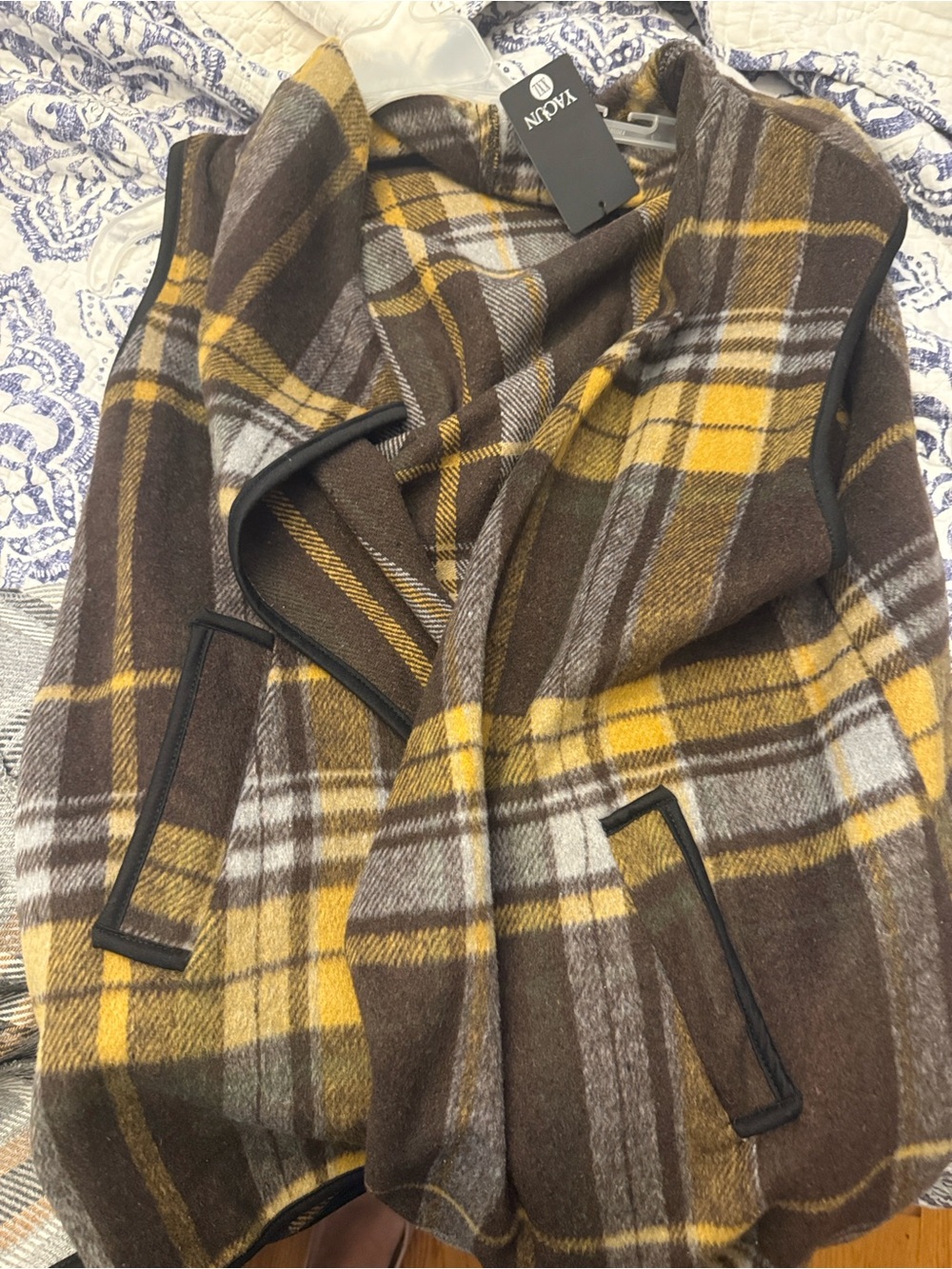 Amazon Brown and Yellow Plaid Wool Blend Vest